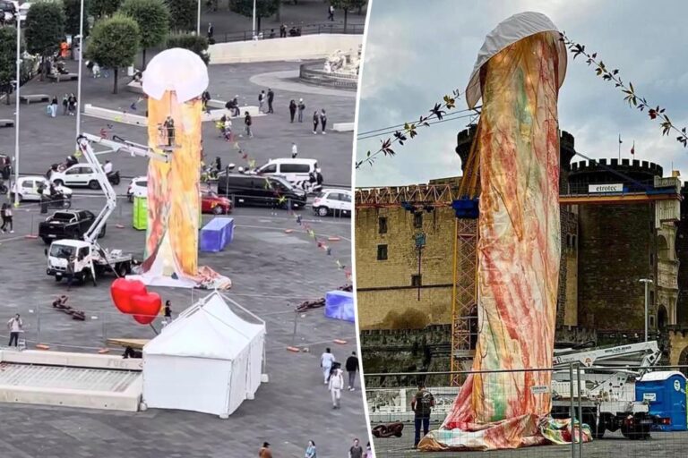 Giant penis sculpture erected in town square sparks outrage: 'Disgusting'

